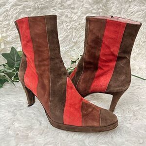 AUDLEY LONDON Soft Suede Multicolored Patchwork Ankle Boots size zip sz  38/ 7.5